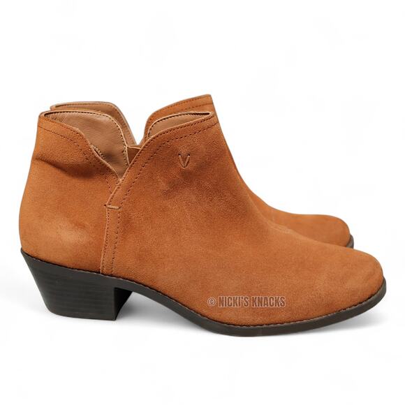Vionic Liv Cognac Tan Suede Low Heel Ankle Booties Western Comfort Size 8.5W - Picture 5 of 11